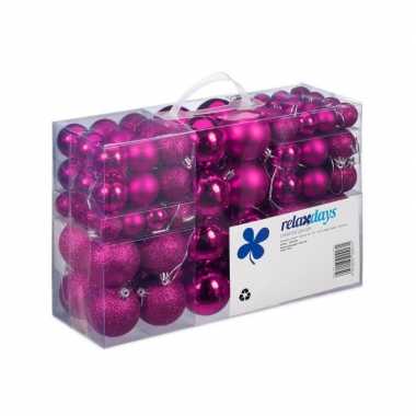 Plastic 100x fuchsia roze kunststof kerstballen 3, 4 en 6 cm glitter, mat, glans