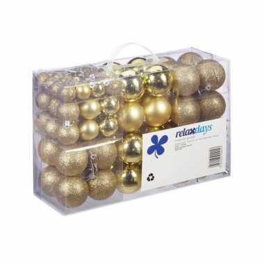 Plastic 100x gouden kunststof kerstballen 3, 4 en 6 cm glitter, mat, glans