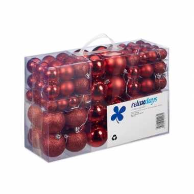 Plastic 100x rode kunststof kerstballen 3, 4 en 6 cm glitter, mat, glans