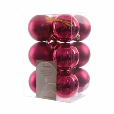 Plastic 12 roze kerstballen assortiment