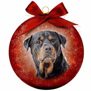 Plastic 1x rode kunststof dieren kerstballen met rottweiler hond 8 cm