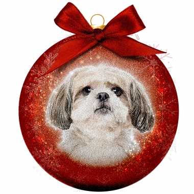 Plastic 1x rode kunststof dieren kerstballen met shih tzu hond 8 cm