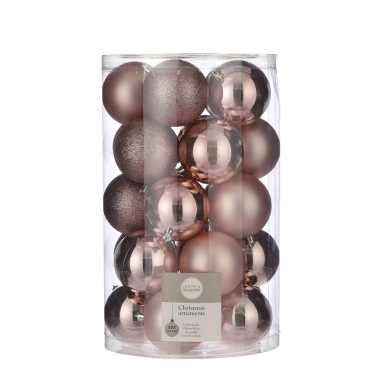 Plastic 25x kunststof kerstballen lichtroze 8 cm