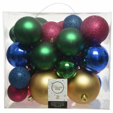 Plastic 26 stuks kunststof gekleurde mix kerstballen 6, 8, 10 cm