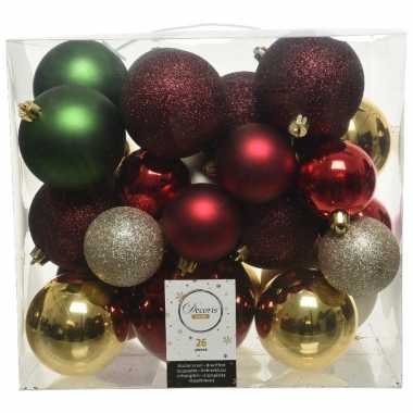 Plastic 26 stuks kunststof kerstballen mix rood groen goud parel 6, 8, 10 cm