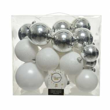 Plastic 26 stuks kunststof kerstballen mix wit zilver 6, 8, 10 cm