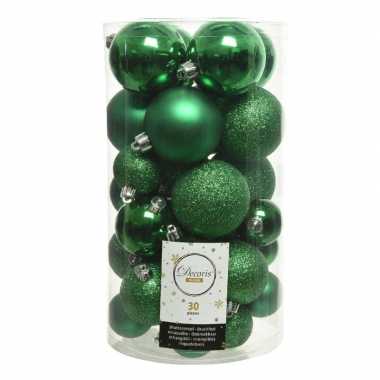 Plastic 30x kerstgroene kerstballen 4 5 6 cm kunststof mat/glans/glitter