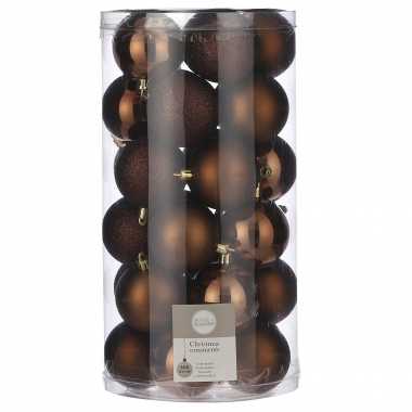 Plastic 30x kunststof kerstballen kastanje bruin 6 cm