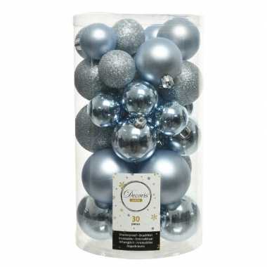 Plastic 30x lichtblauwe kerstballen 4 5 6 cm kunststof mat/glans/glitter