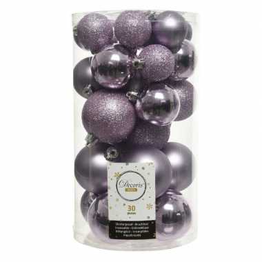 Plastic 30x lila paarse kerstballen 4 5 6 cm kunststof mat/glans/glitter