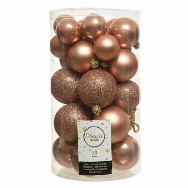 Plastic 30x zacht terra bruine kerstballen 4 5 6 cm kunststof