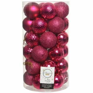 Plastic 37x bessen roze kerstballen 6 cm kunststof mix