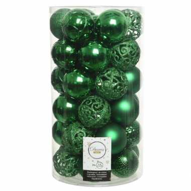 Plastic 37x kerstgroene kerstballen 6 cm kunststof mix