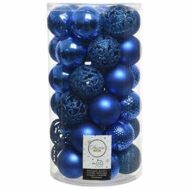 Plastic 37x kobalt blauwe kerstballen 6 cm kunststof mix