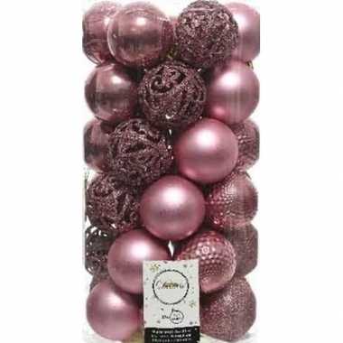 Plastic 37x oud roze kerstballen 6 cm kunststof mix