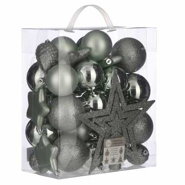Plastic 39x kunststof kerstballen 8 cm met ster piek mint groen