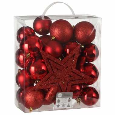 Plastic 39x kunststof kerstballen 8 cm met ster piek rood