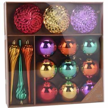 Plastic kerstversiering kerstballen set goud/paars/rood en groen