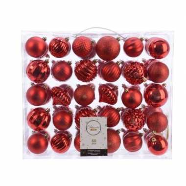Plastic kerstversiering kerstballen set rood 60 delig kunststof