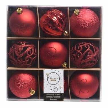 Plastic rode kerstversiering kerstballen set van kunststof 9 stuks