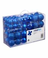Plastic 100x blauwe kunststof kerstballen 3 4 en 6 cm glitter mat glans