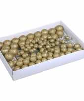 Plastic 100x gouden glitter mini kerstballen stekers kunststof 2 3 4 cm