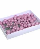 Plastic 100x roze glitter mini kerstballen stekers kunststof 2 3 4 cm