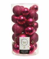 Plastic 30x bessen roze kerstballen 4 5 6 cm kunststof