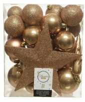 Plastic 33x camel bruine kerstballen met ster piek 5 6 8 cm kunststof mix