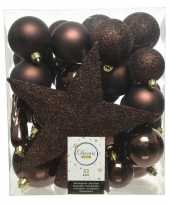 Plastic 33x donkerbruine kerstballen met ster piek 5 6 8 cm kunststof mi