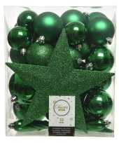 Plastic 33x kerstgroene kerstballen met ster piek 5 6 8 cm kunststof mi