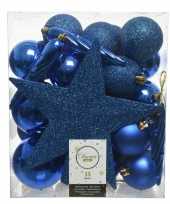 Plastic 33x kobalt blauwe kerstballen met ster piek 5 6 8 cm kunststof m