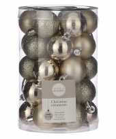 Plastic 34x kunststof kerstballen licht champagne 4 cm