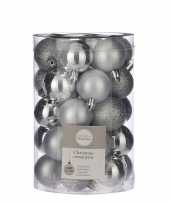 Plastic 34x kunststof kerstballen zilver 4 cm