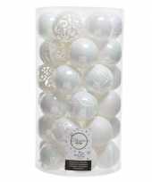 Plastic 37 parelmoer witte kerstballen 6 cm kunststof mix