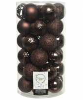Plastic 37x donkerbruine kerstballen 6 cm kunststof mix