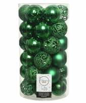 Plastic 37x kerstgroene kerstballen 6 cm kunststof mix