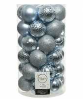Plastic 37x lichtblauwe kerstballen 6 cm kunststof mix