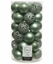 Plastic 37x salie groene kerstballen 6 cm kunststof mix