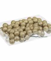 Plastic 80x gouden glitter mini kerstballen stekers kunststof 3 cm