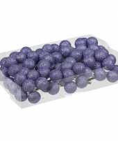 Plastic 80x paarse glitter mini kerstballen stekers kunststof 3 cm