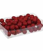 Plastic 80x rode glitter mini kerstballen stekers kunststof 3 cm