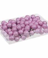 Plastic 80x roze glitter mini kerstballen stekers kunststof 3 cm