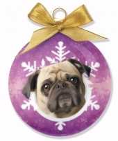 Plastic huisdieren kerstballen hondjes mops
