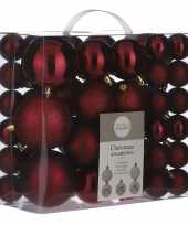 Plastic kerstballenpakket 46x donkerrode kunststof kerstballen mix