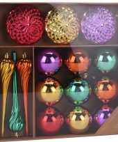 Plastic kerstversiering kerstballen set goud paars rood en groen