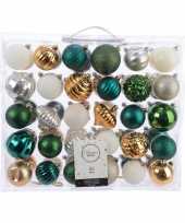 Plastic kerstversiering kerstballen set groen goud zilver wit 60 delig